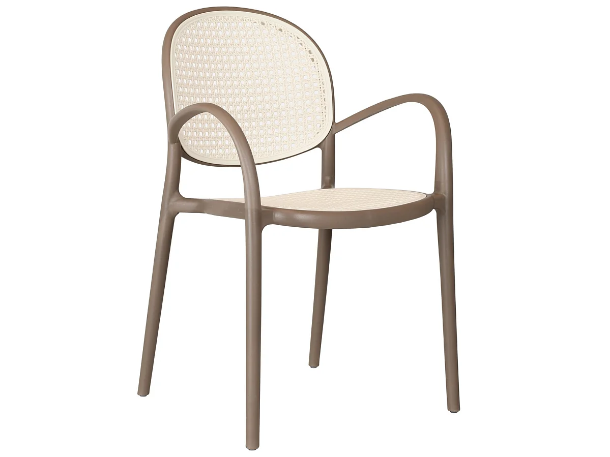 Lot de 4 fauteuils de salle à manger coloris taupe/rotin - L. 48 x P. 56 x H. 85 cm