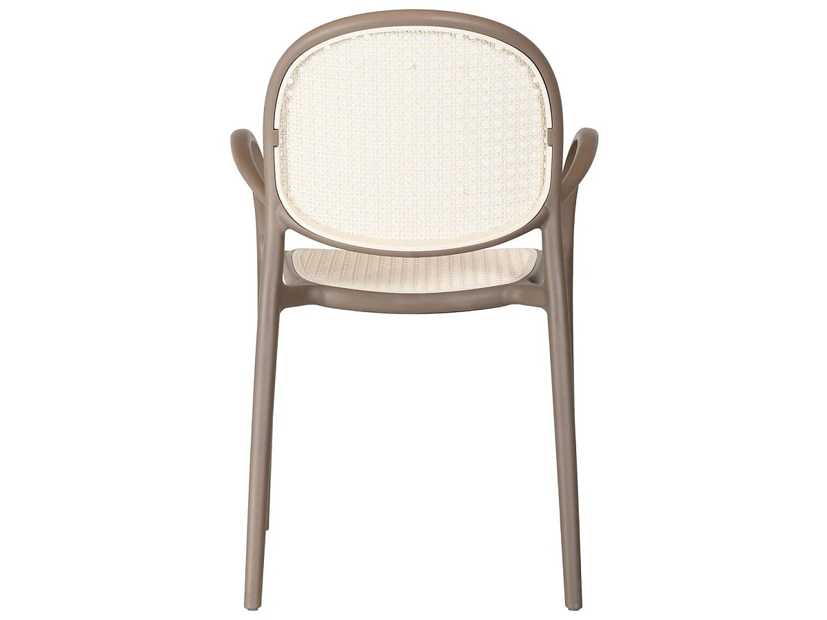 Lot de 4 fauteuils de salle à manger coloris taupe/rotin - L. 48 x P. 56 x H. 85 cm