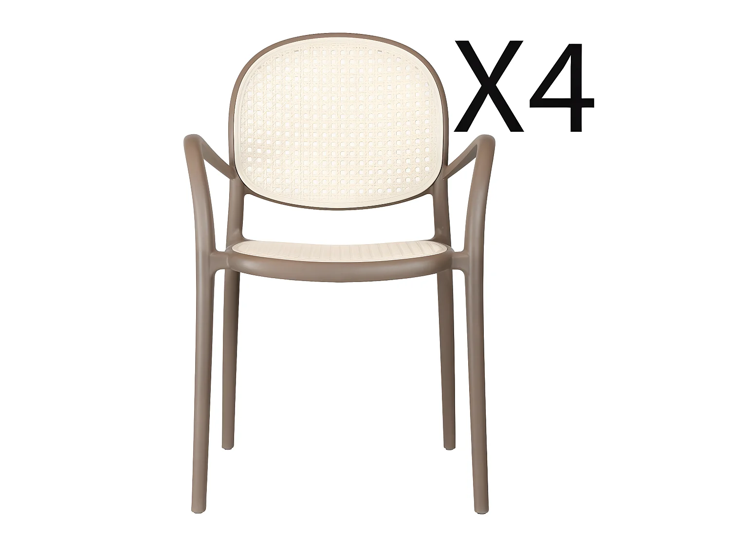 Lot de 4 fauteuils de salle à manger coloris taupe/rotin - L. 48 x P. 56 x H. 85 cm
