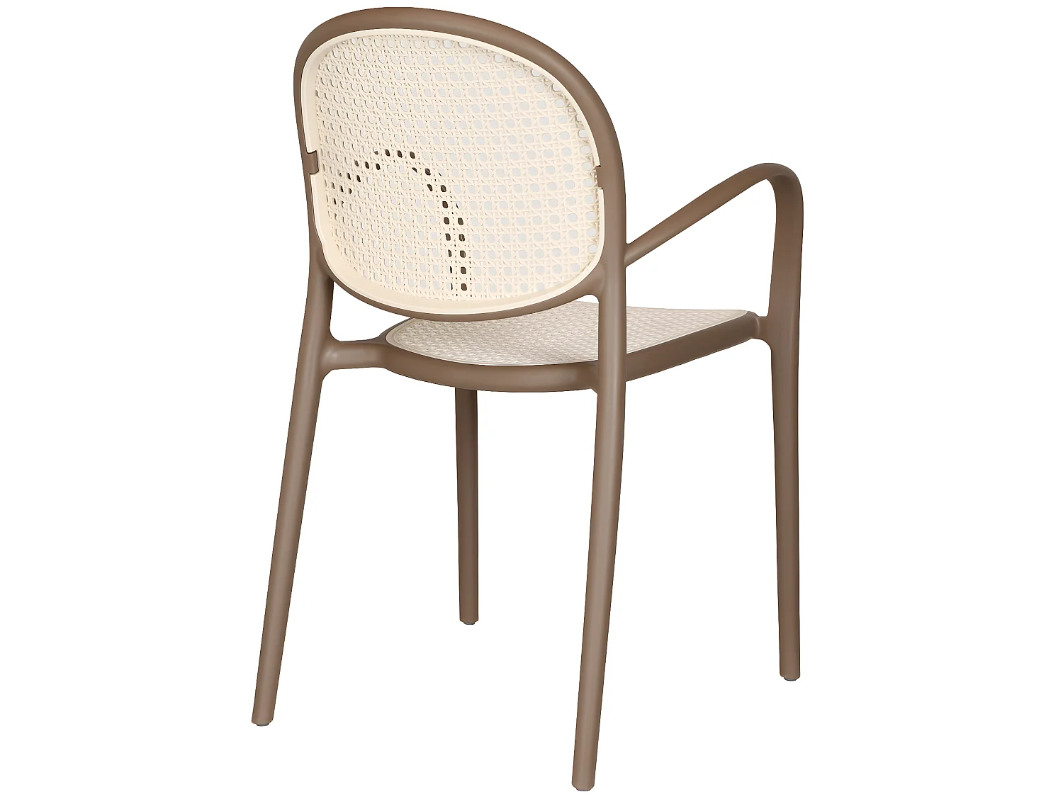 Lot de 4 fauteuils de salle à manger coloris taupe/rotin - L. 48 x P. 56 x H. 85 cm