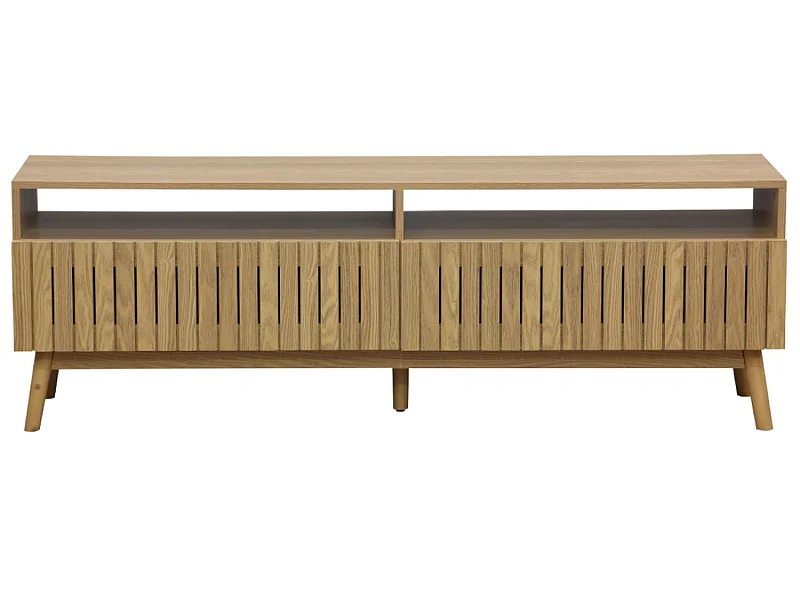 Meuble TV avec 2 tiroirs coloris naturel, pieds en bois  - L. 150 x P. 40 x H. 50 cm