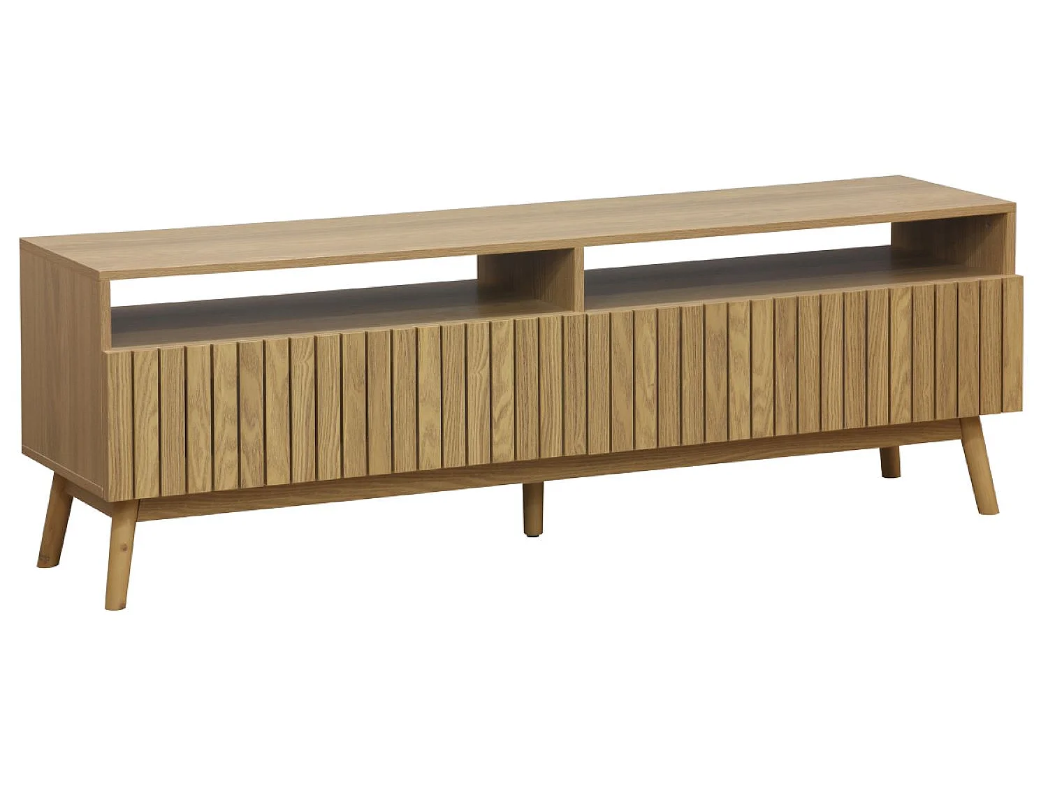 Meuble TV avec 2 tiroirs coloris naturel, pieds en bois  - L. 150 x P. 40 x H. 50 cm