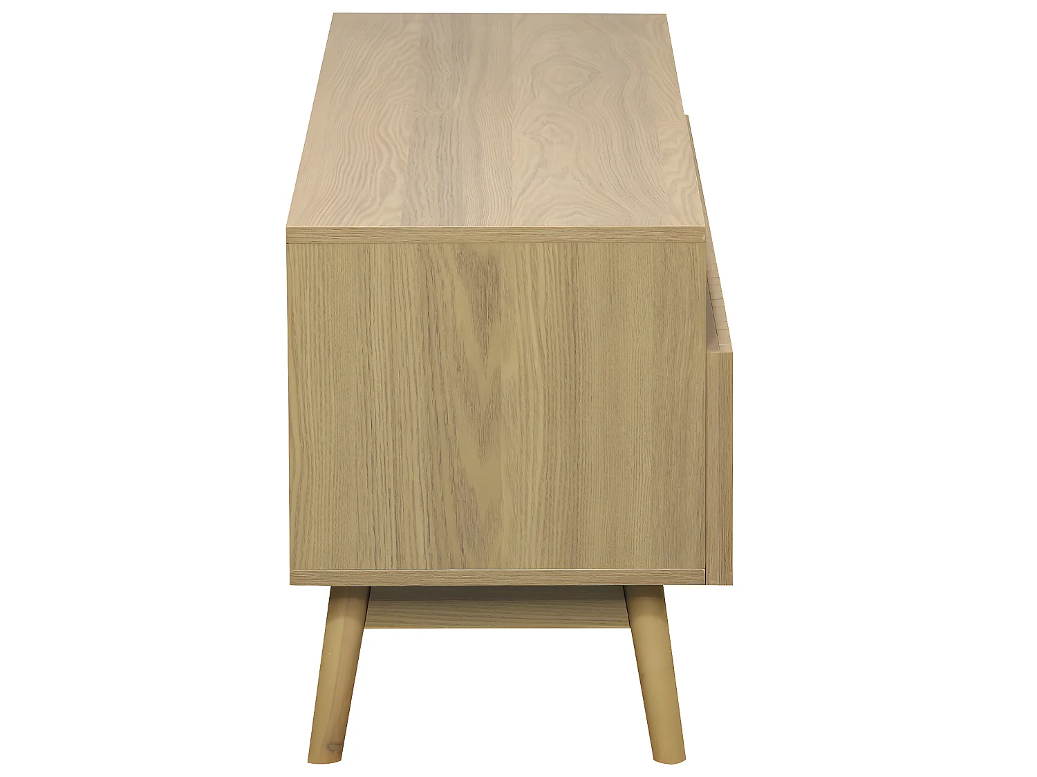 Meuble TV avec 2 tiroirs coloris naturel, pieds en bois  - L. 150 x P. 40 x H. 50 cm