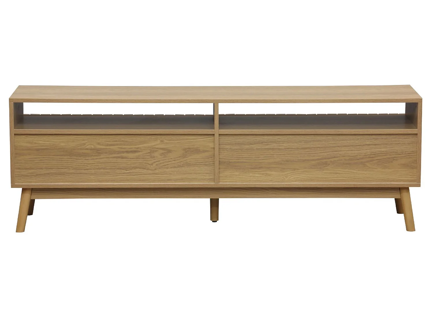 Meuble TV avec 2 tiroirs coloris naturel, pieds en bois  - L. 150 x P. 40 x H. 50 cm