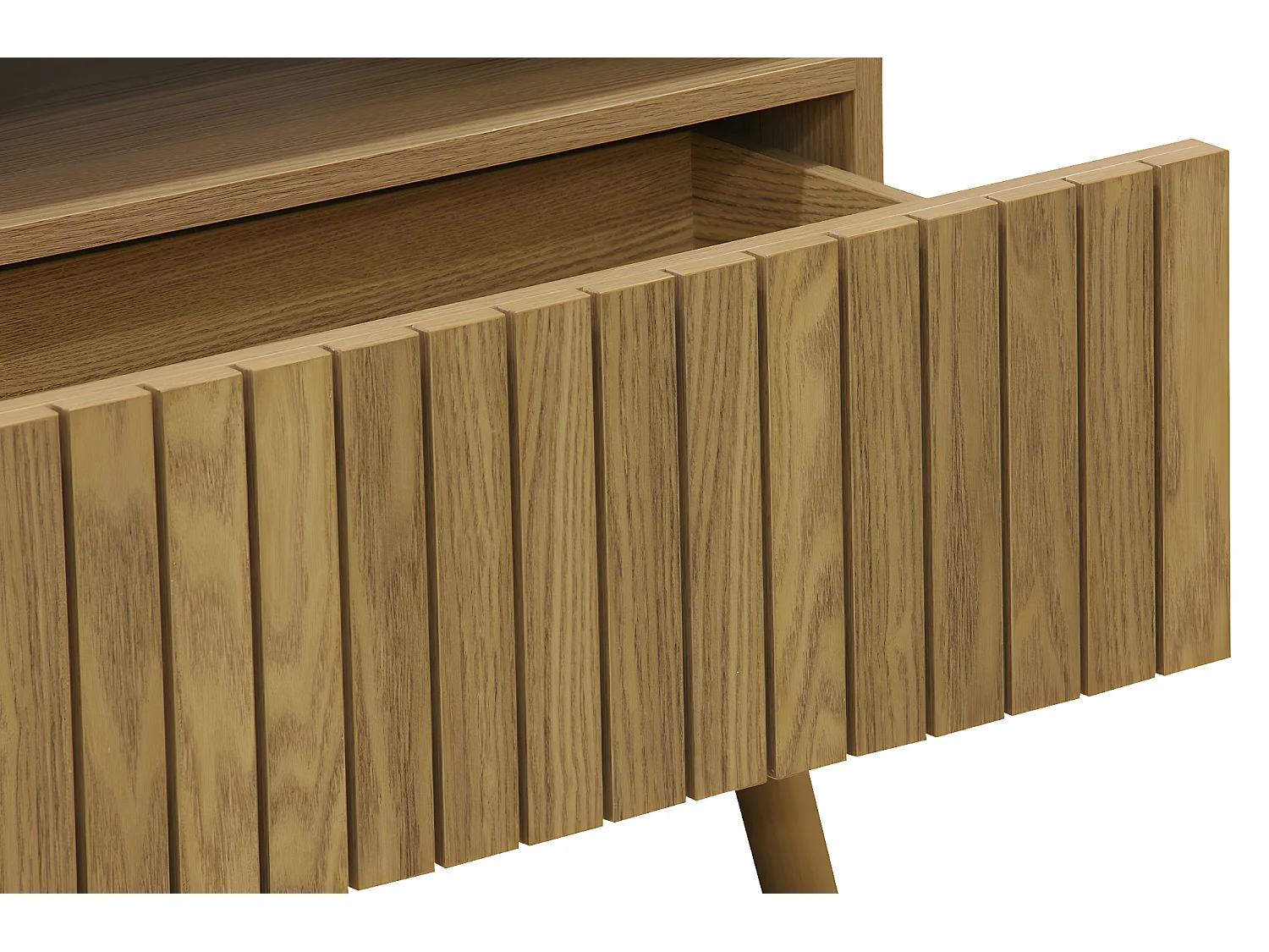 Meuble TV avec 2 tiroirs coloris naturel, pieds en bois  - L. 150 x P. 40 x H. 50 cm
