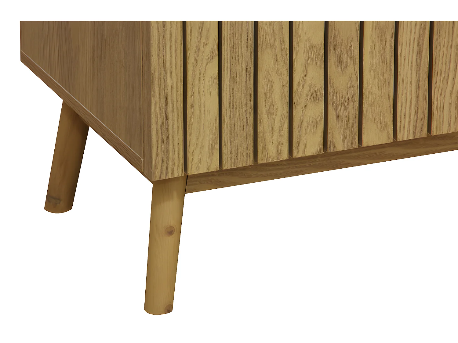 Meuble TV avec 2 tiroirs coloris naturel, pieds en bois  - L. 150 x P. 40 x H. 50 cm