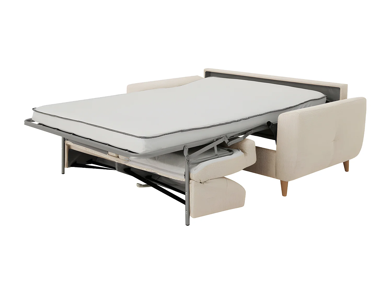 Canapé convertible express 3 places en tissu capitonné beige ALAMA