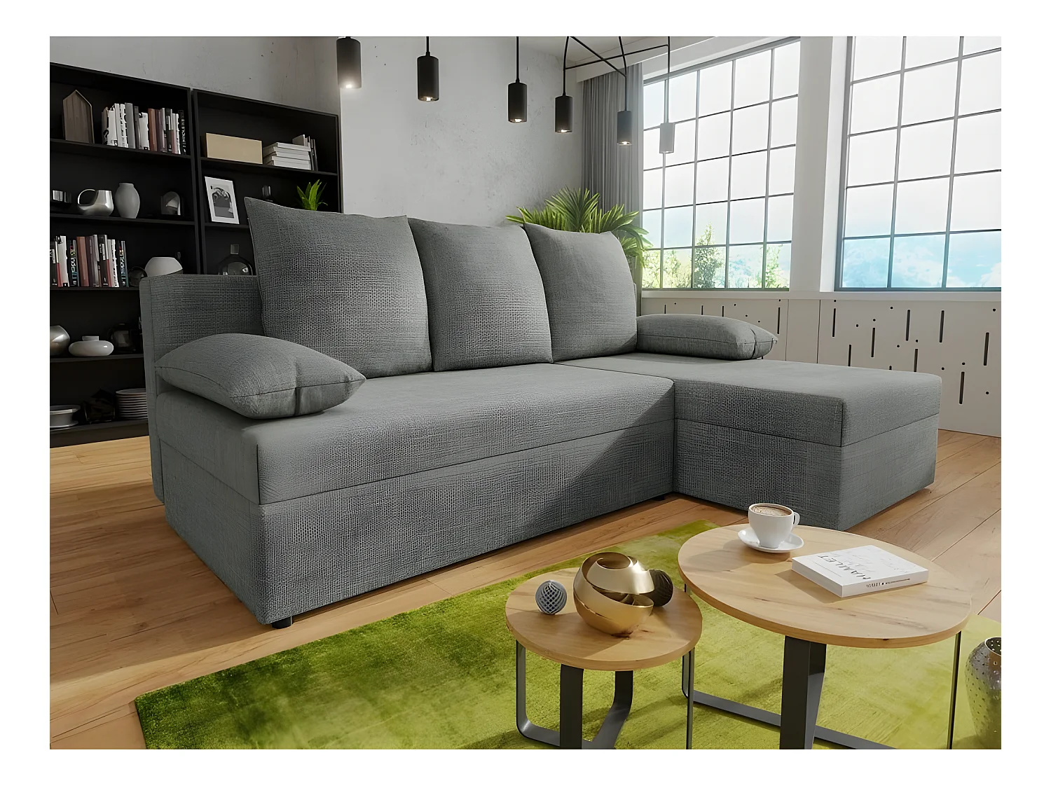 Canapé d'angle convertible GIANI gris clair