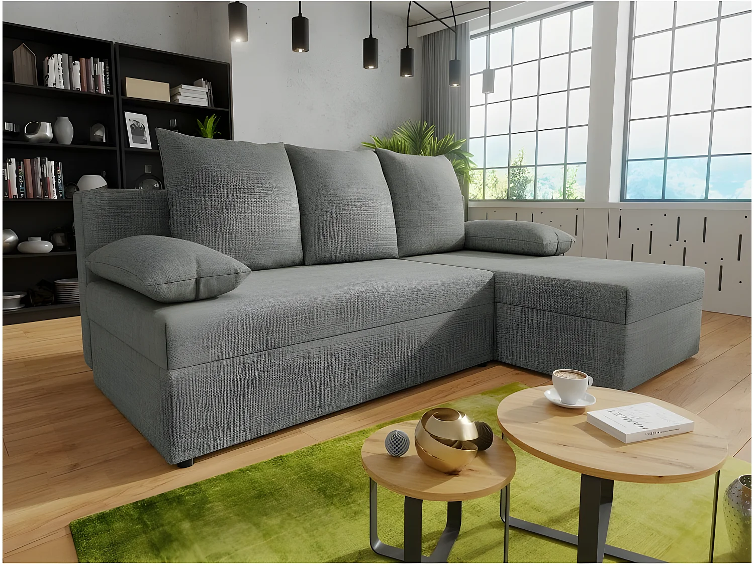 Canapé d'angle convertible GIANI gris clair