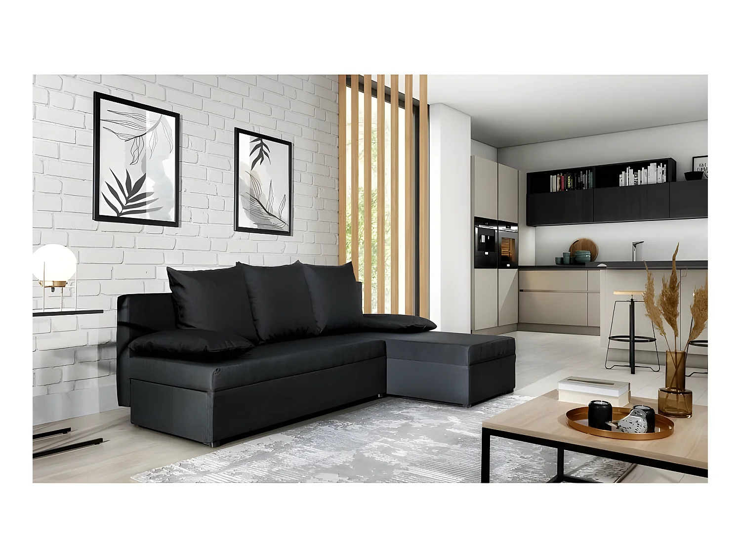 Canapé d'angle convertible GIANI noir