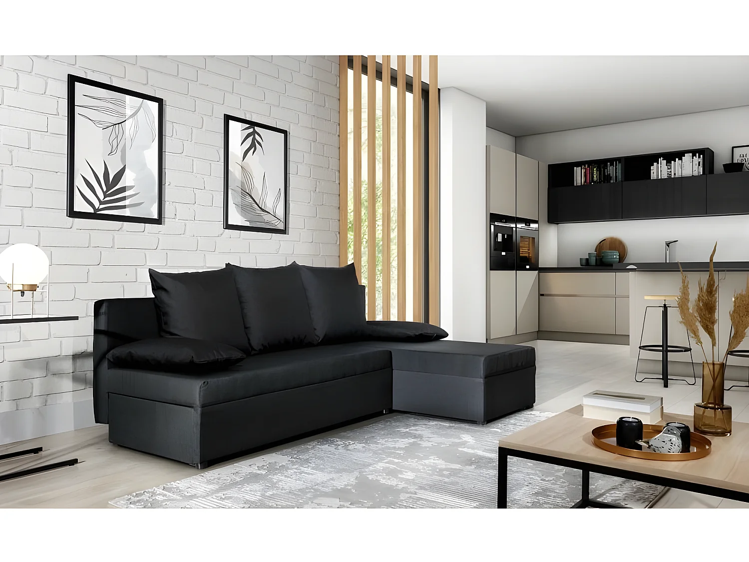 Canapé d'angle convertible GIANI noir