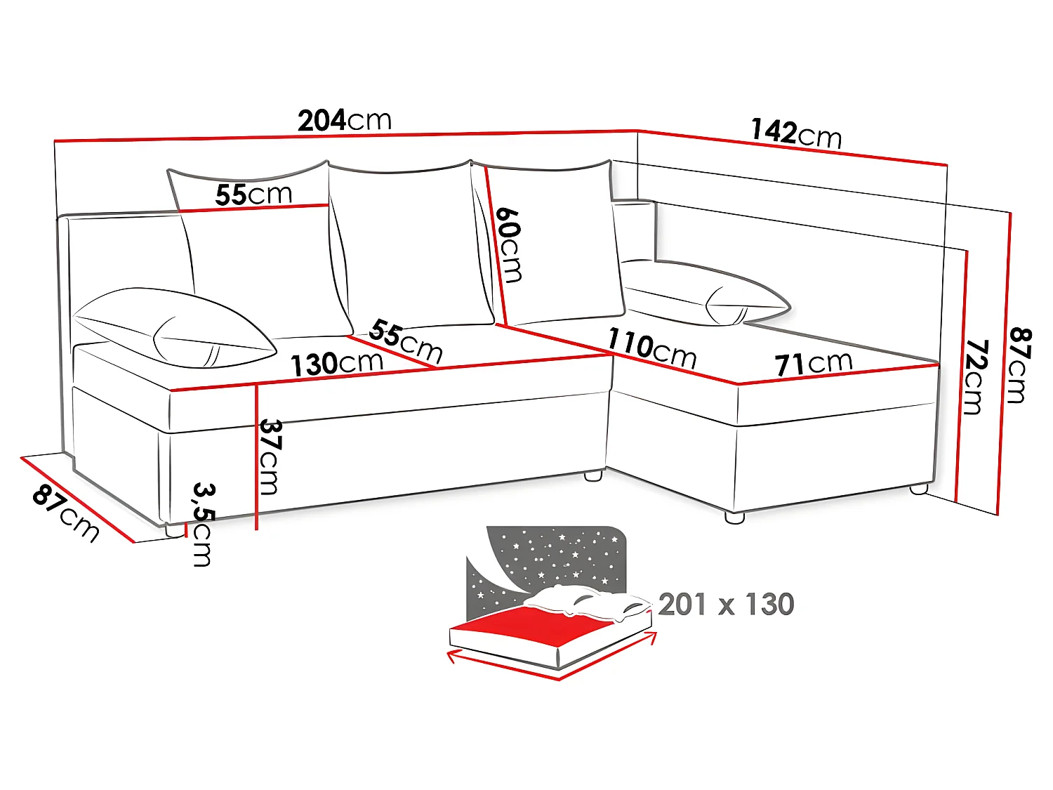 Canapé d'angle convertible GIANI noir