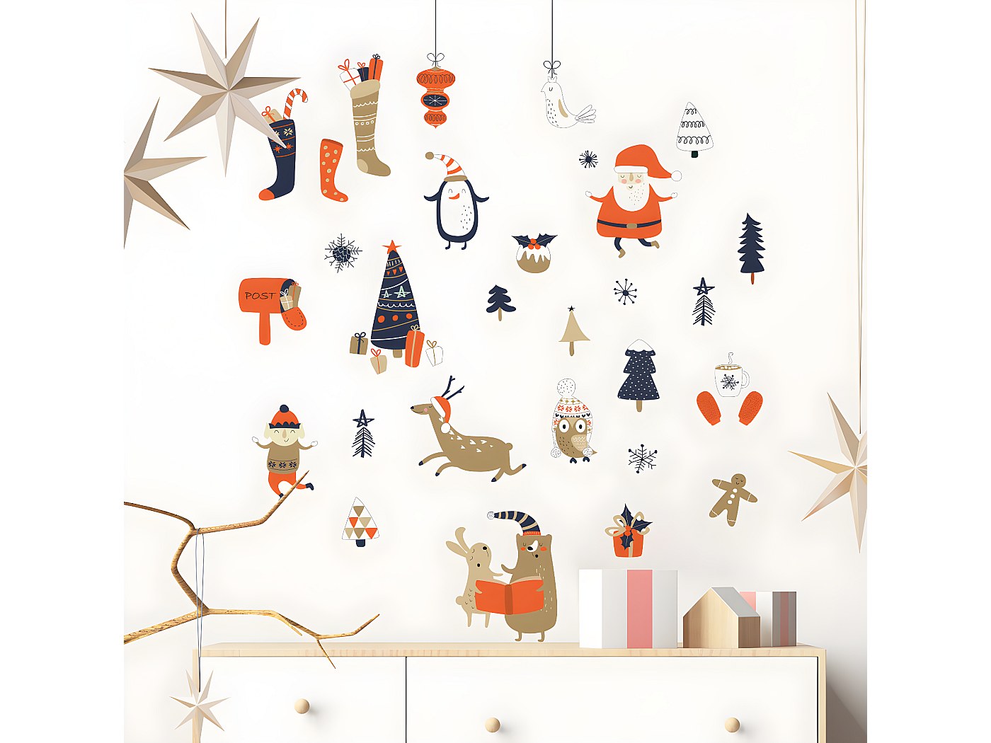 Sticker Noël Père Noël Joyeux Et Ses Rennes - Autocollants Stickers Adhesifs Noel Decoration Fetes 20x55cm