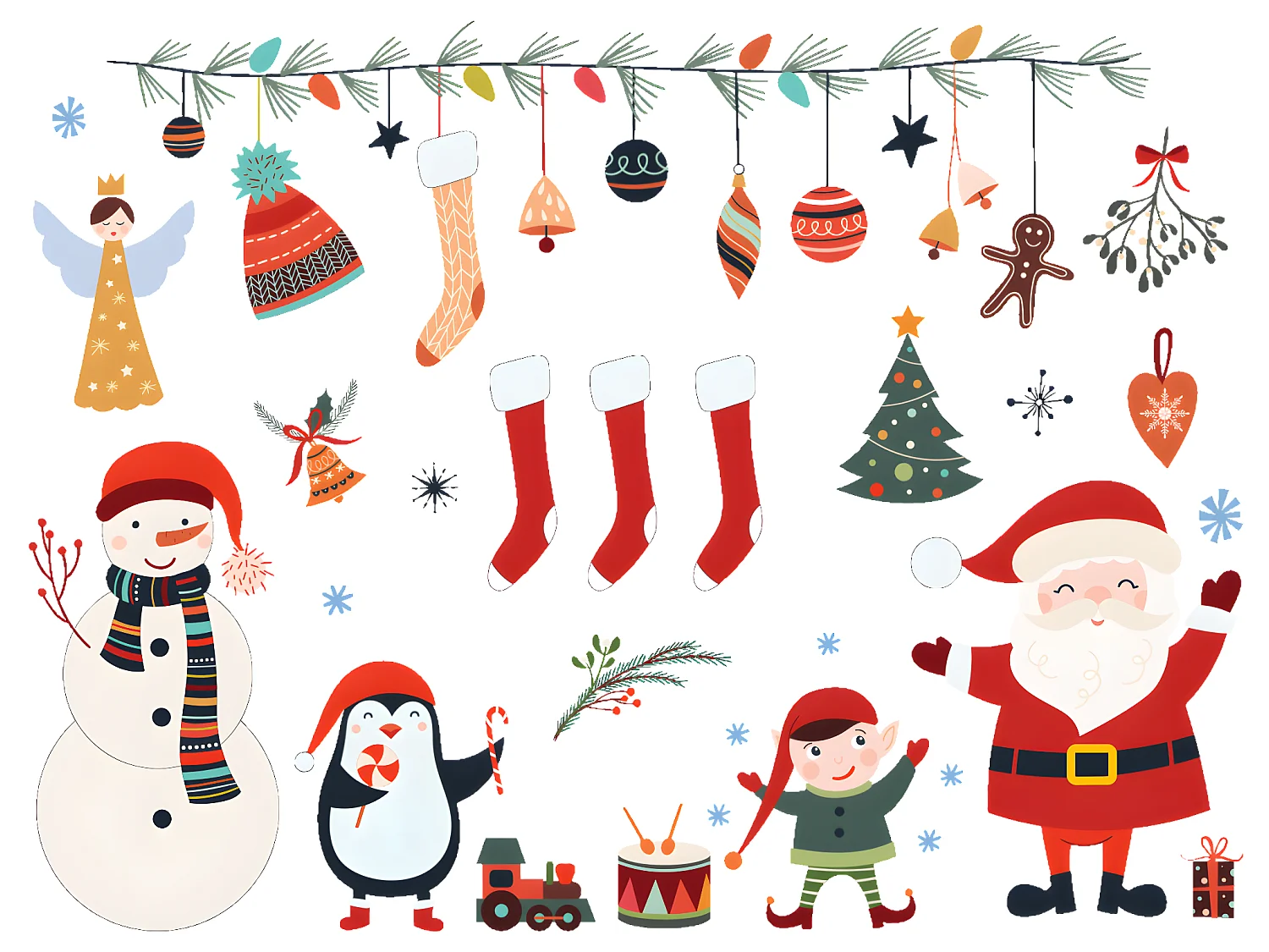 Sticker Noël père noël et éléments de noël - Autocollants stickers adhésifs noël - décoration fêtes - 60x80cm