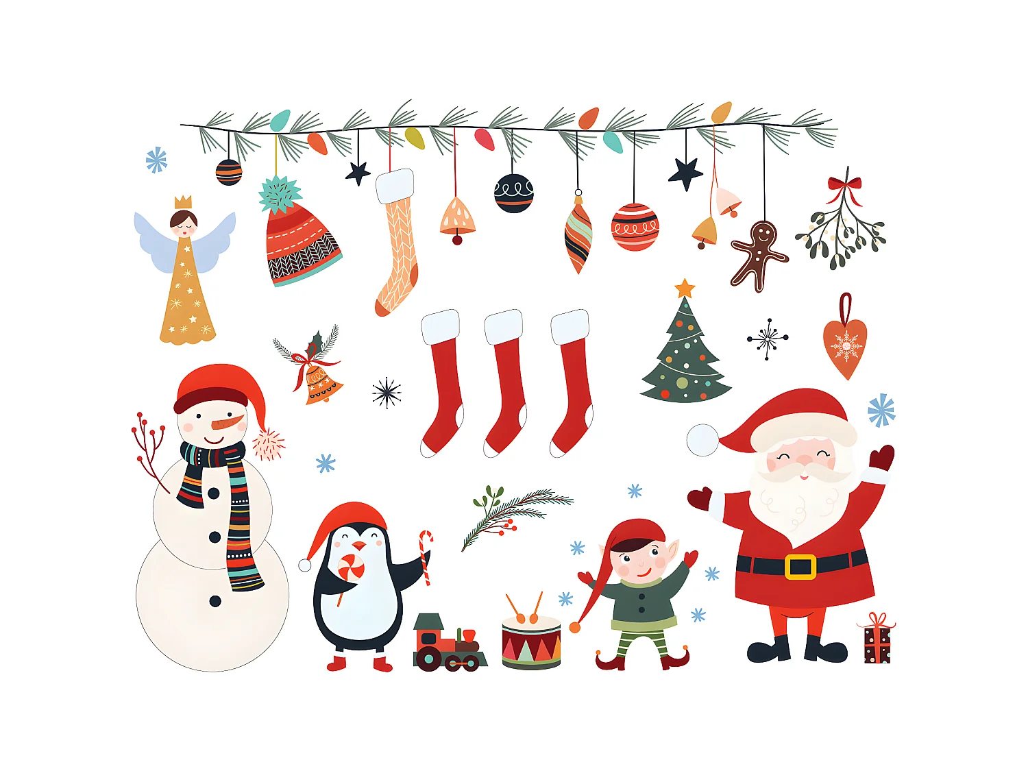 Sticker Noël père noël et éléments de noël - Autocollants stickers adhésifs noël - décoration fêtes - 60x80cm