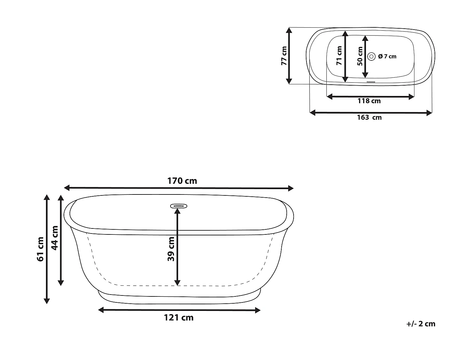 Badewanne freistehend oval schwarz in römischem Stil 170 x 77 cm Tesoro