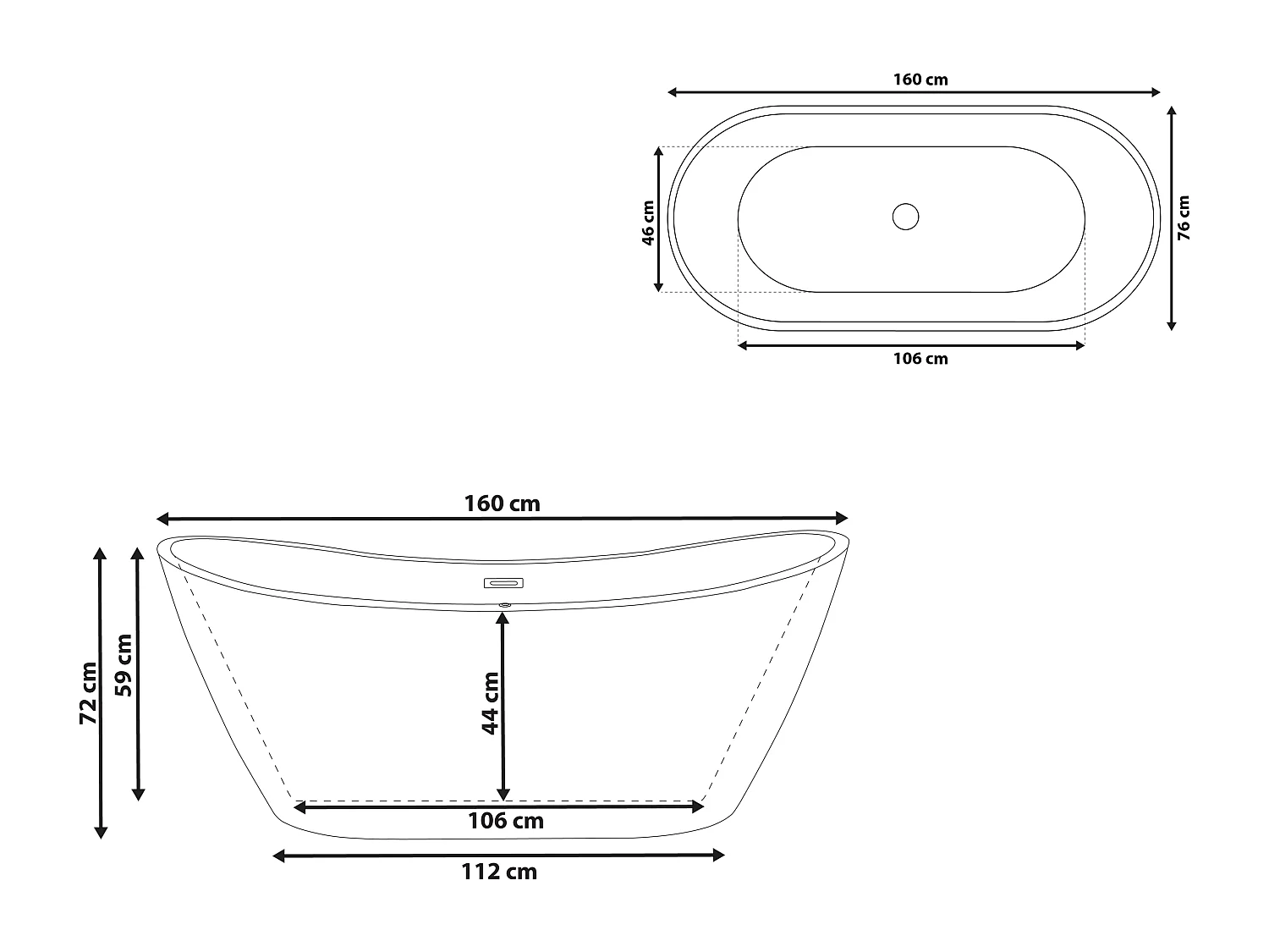Baignoire îlot ANTIGUA 160 x 76 cm Blanc