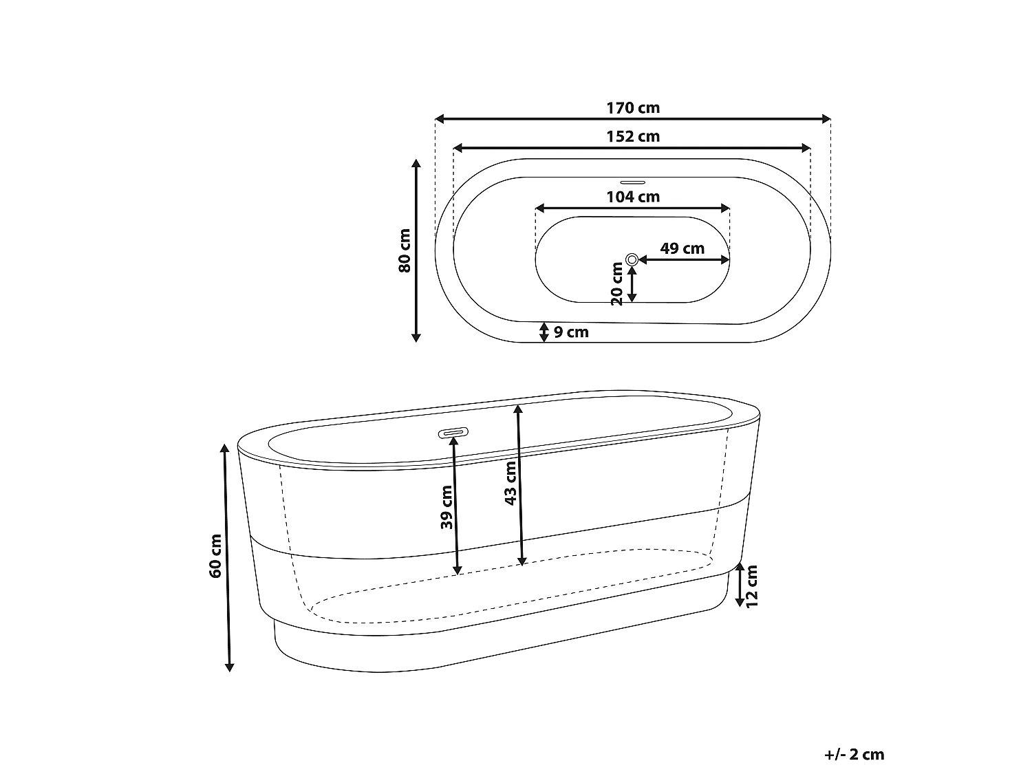 Baignoire îlot EMPRESA avec raccords 170 x 80 cm Blanc