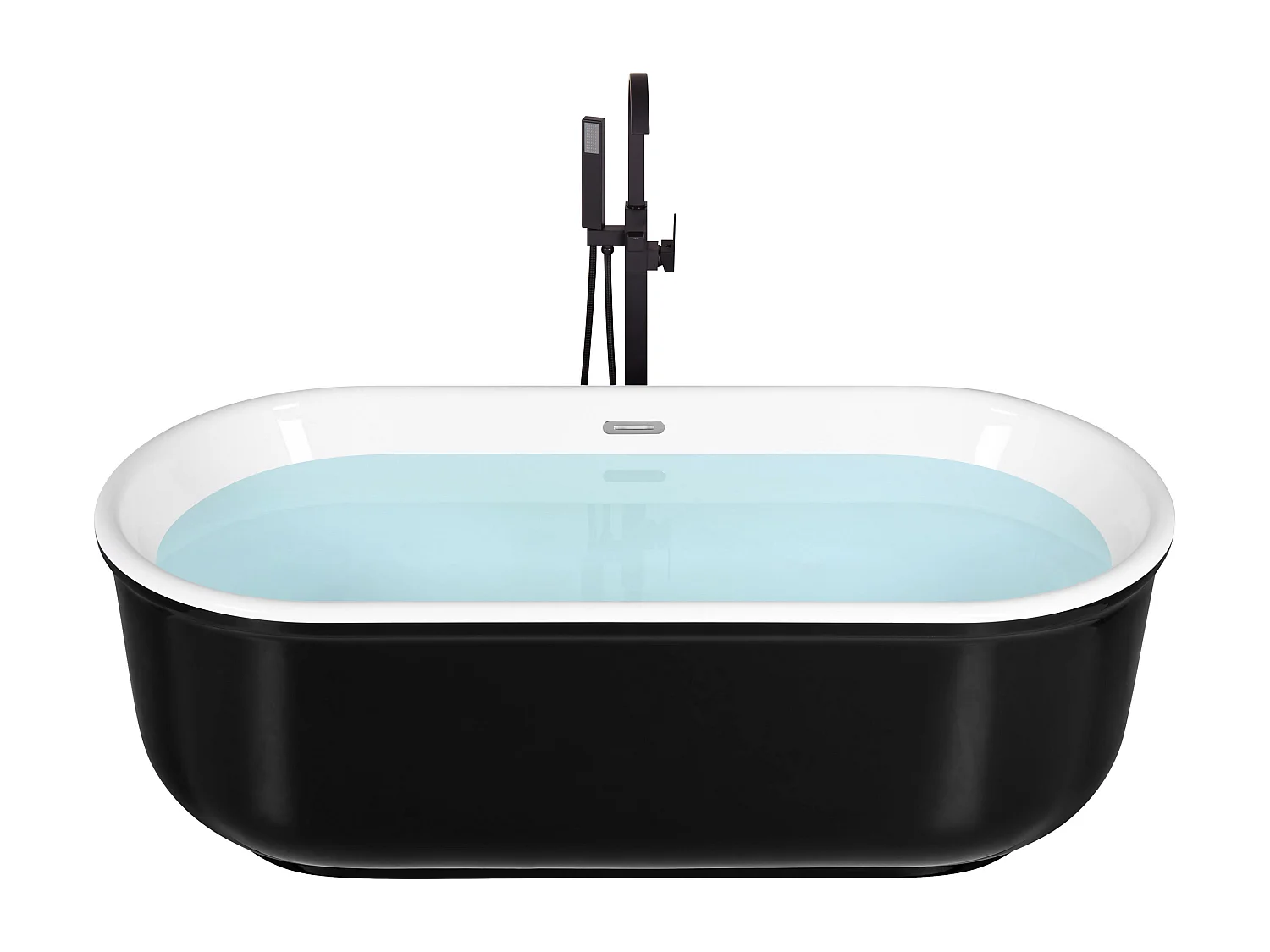Moderne Acryl Badewanne oval freistehend schwarz mit Überlauf 170 x 80 cm Pinel