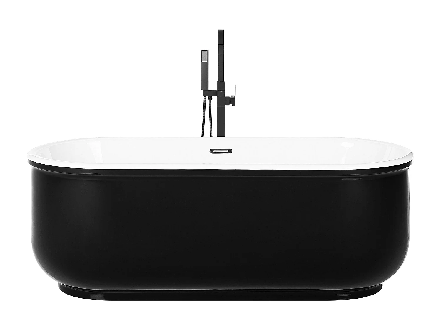Moderne Acryl Badewanne oval freistehend schwarz mit Überlauf 170 x 80 cm Pinel