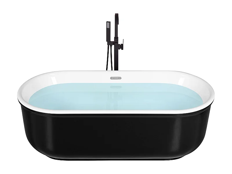 Moderne Acryl Badewanne oval freistehend schwarz mit Überlauf 170 x 80 cm Pinel