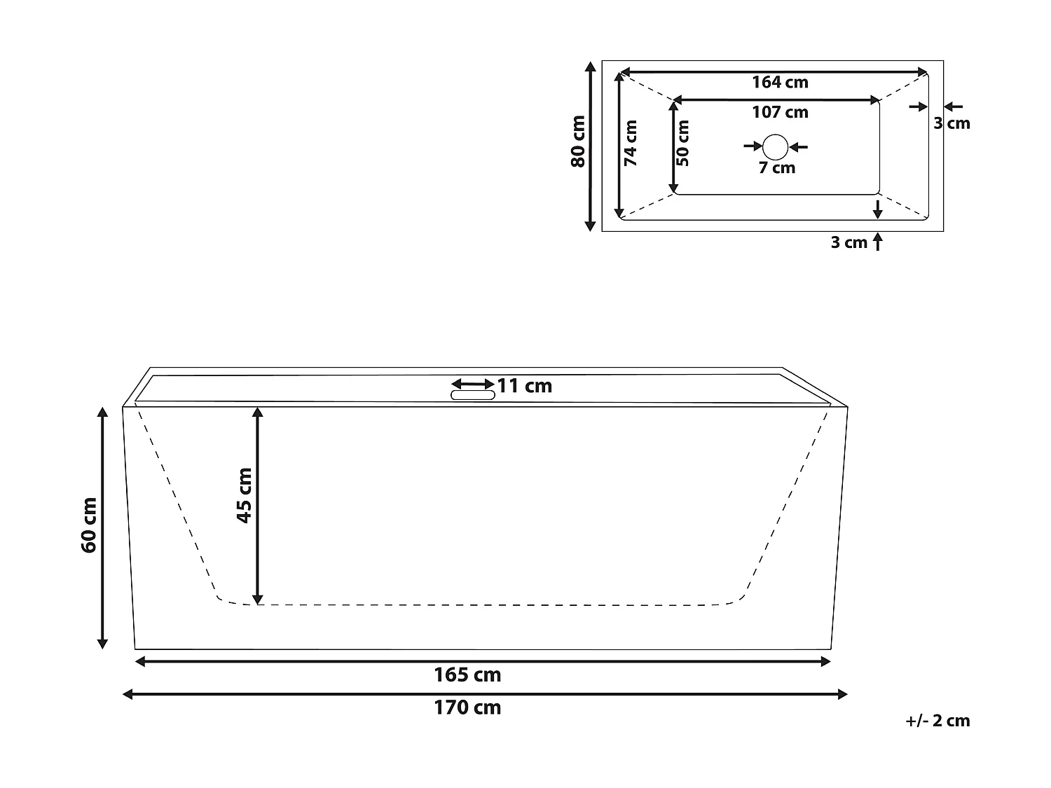 Vasca da bagno freestanding RIOS 170 x 80 cm Rosso