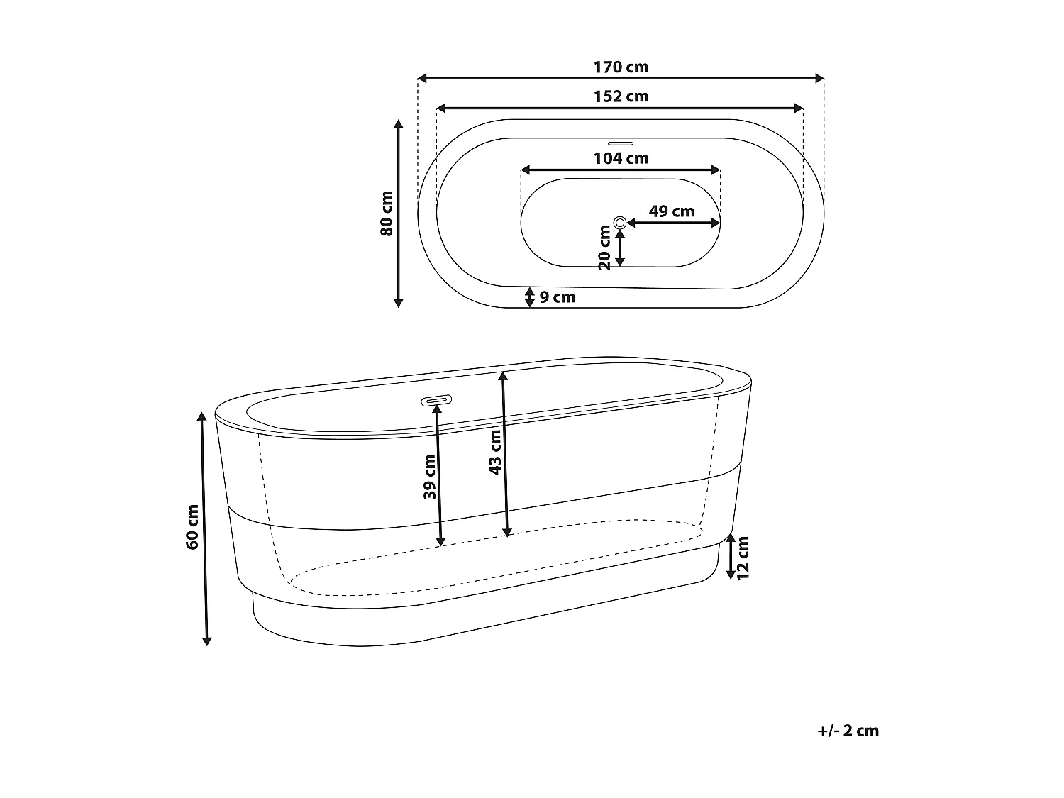 Baignoire îlot EMPRESA 170 x 80 cm Blanc
