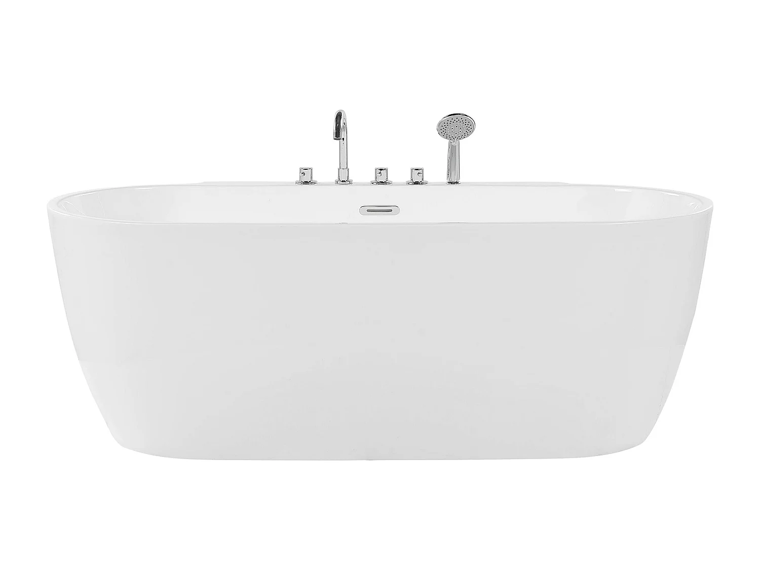 Acryl Badewanne oval freistehend weiß mit Armatur Überlauf 170 x 80 cm Rotso