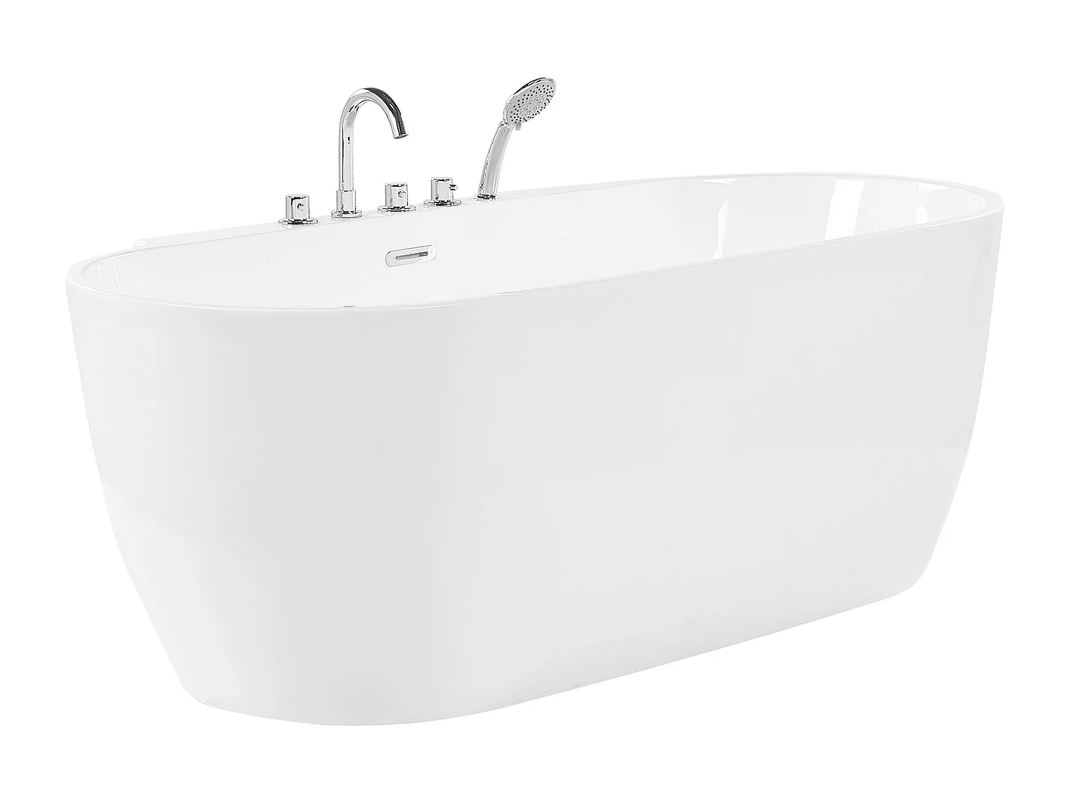 Acryl Badewanne oval freistehend weiß mit Armatur Überlauf 170 x 80 cm Rotso