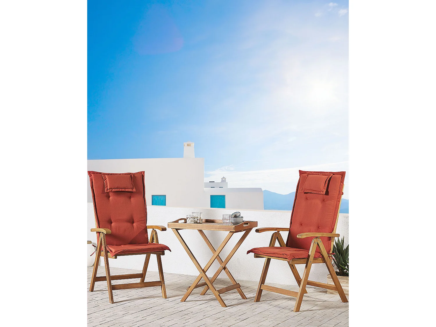 Lot de 2 chaises de jardin avec coussins JAVA Acacia Rouge foncé