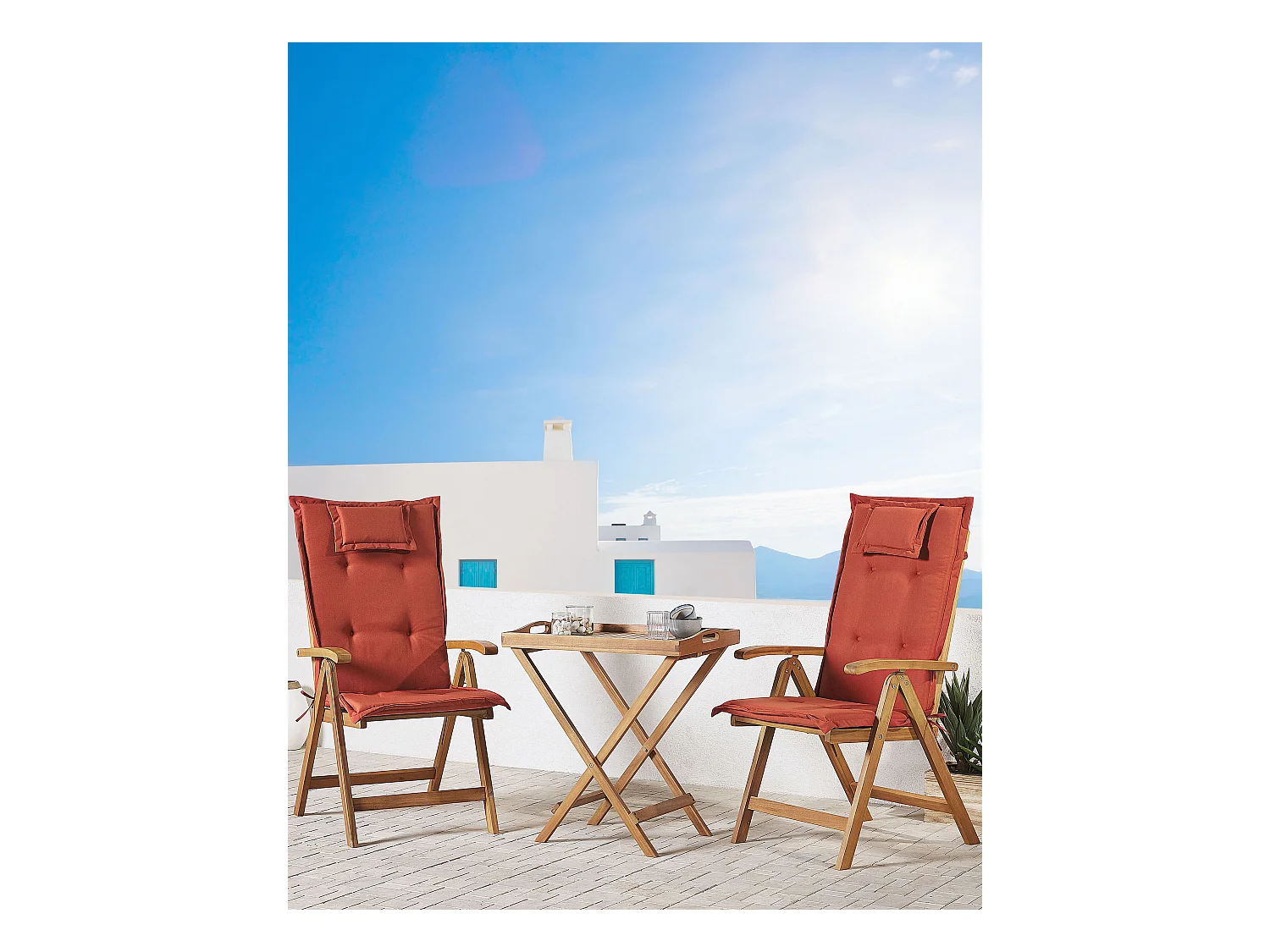 Lot de 2 chaises de jardin avec coussins JAVA Acacia Rouge foncé