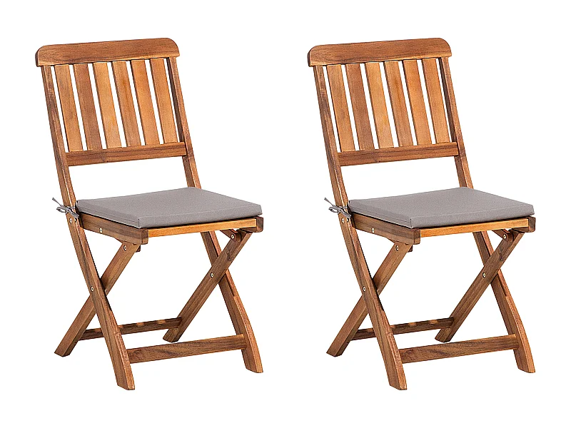 Gartenstuhl 2er Set Akazienholz dunkelbraun klappbar Auflagen grau Cento