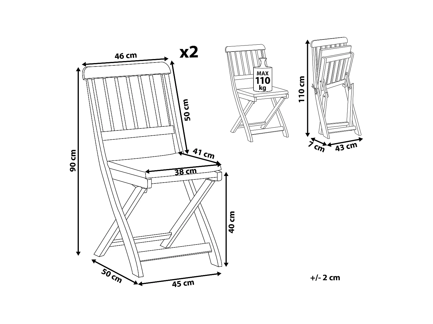Zestaw 2 krzeseł ogrodowych z poduszkami CENTO Drewno akacjowe Brązowy