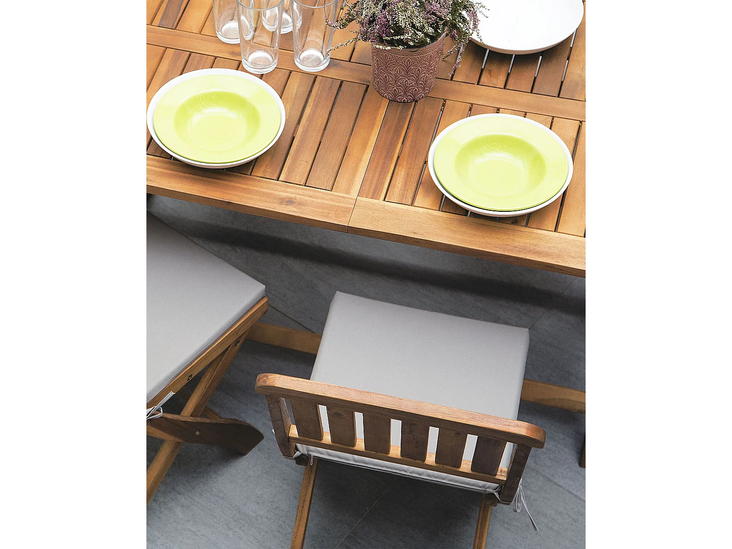 Gartenstuhl 2er Set Akazienholz dunkelbraun klappbar Auflagen grau Cento