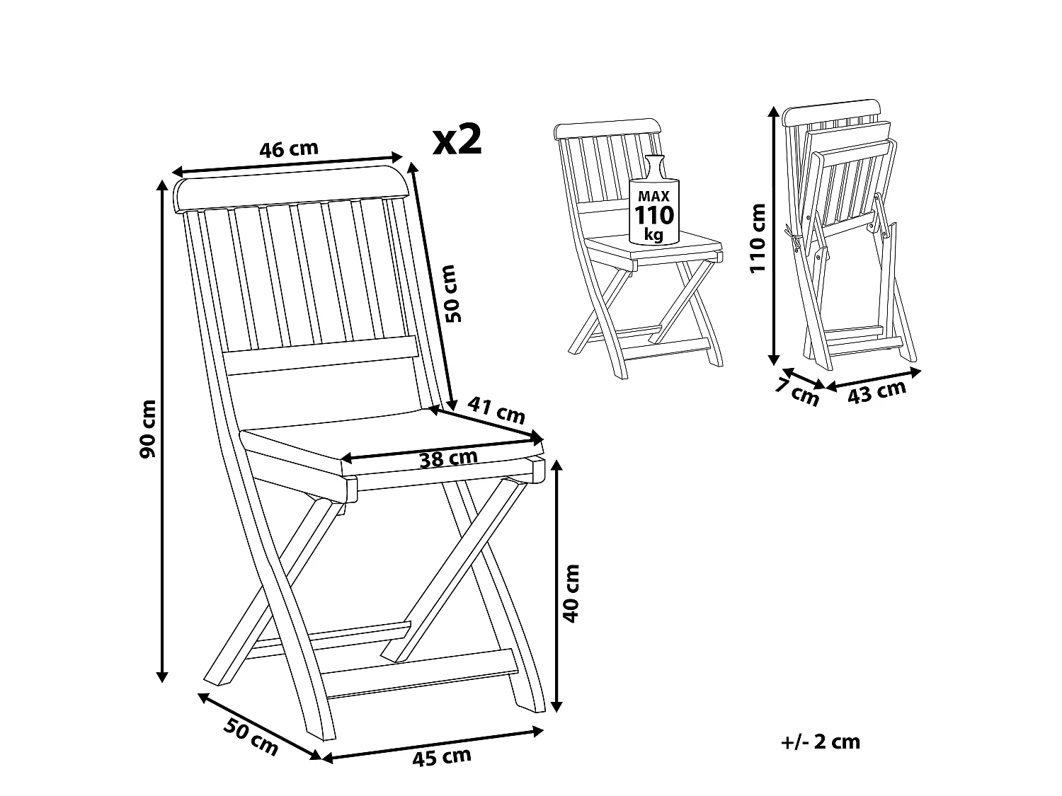 Lot de 2 chaises de jardin avec coussins CENTO Acacia Marron