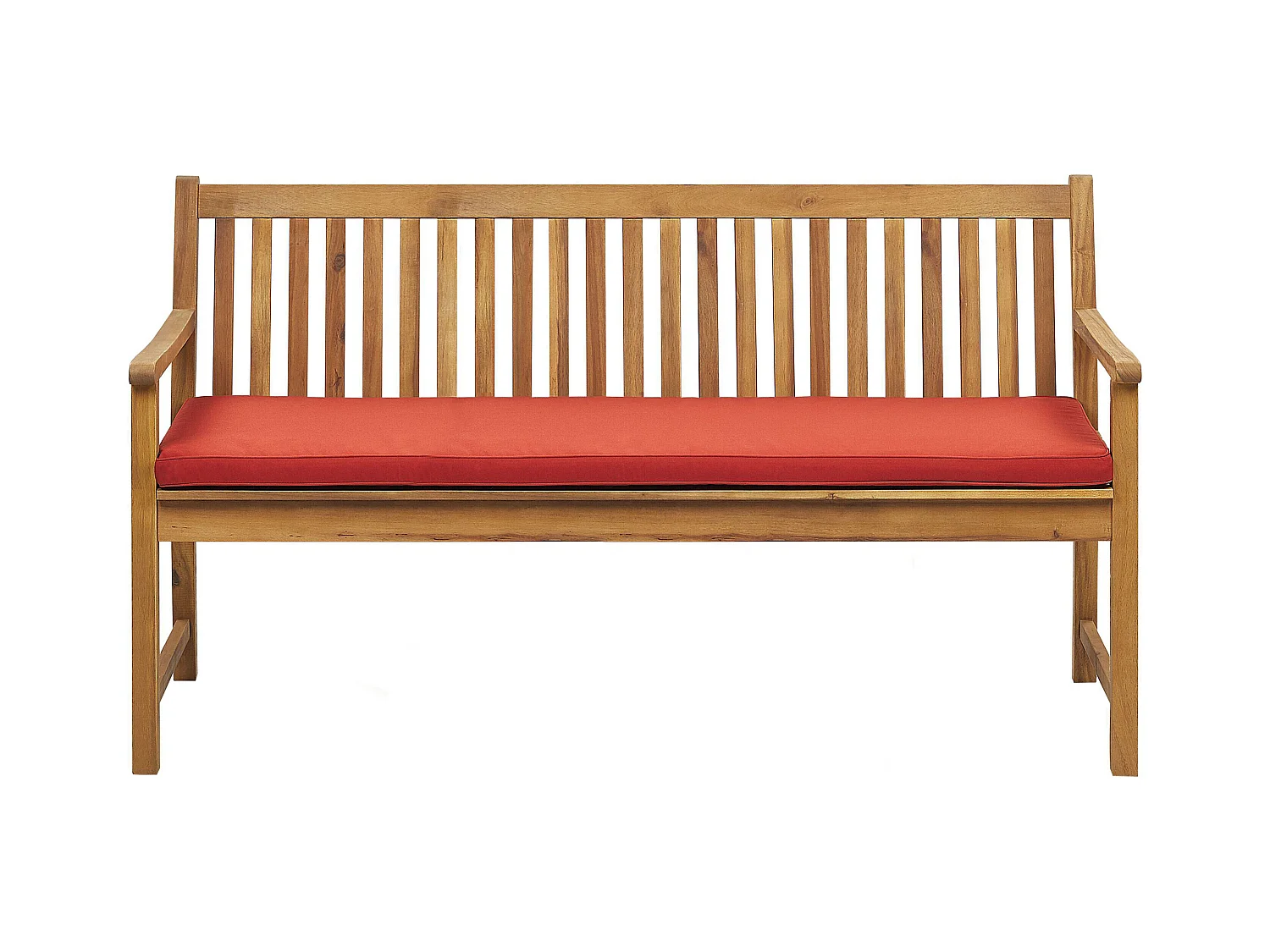 Banc avec coussin d'assise VIVARA 160 cm Bois d'acacia certifié Frêne clair Rouge foncé