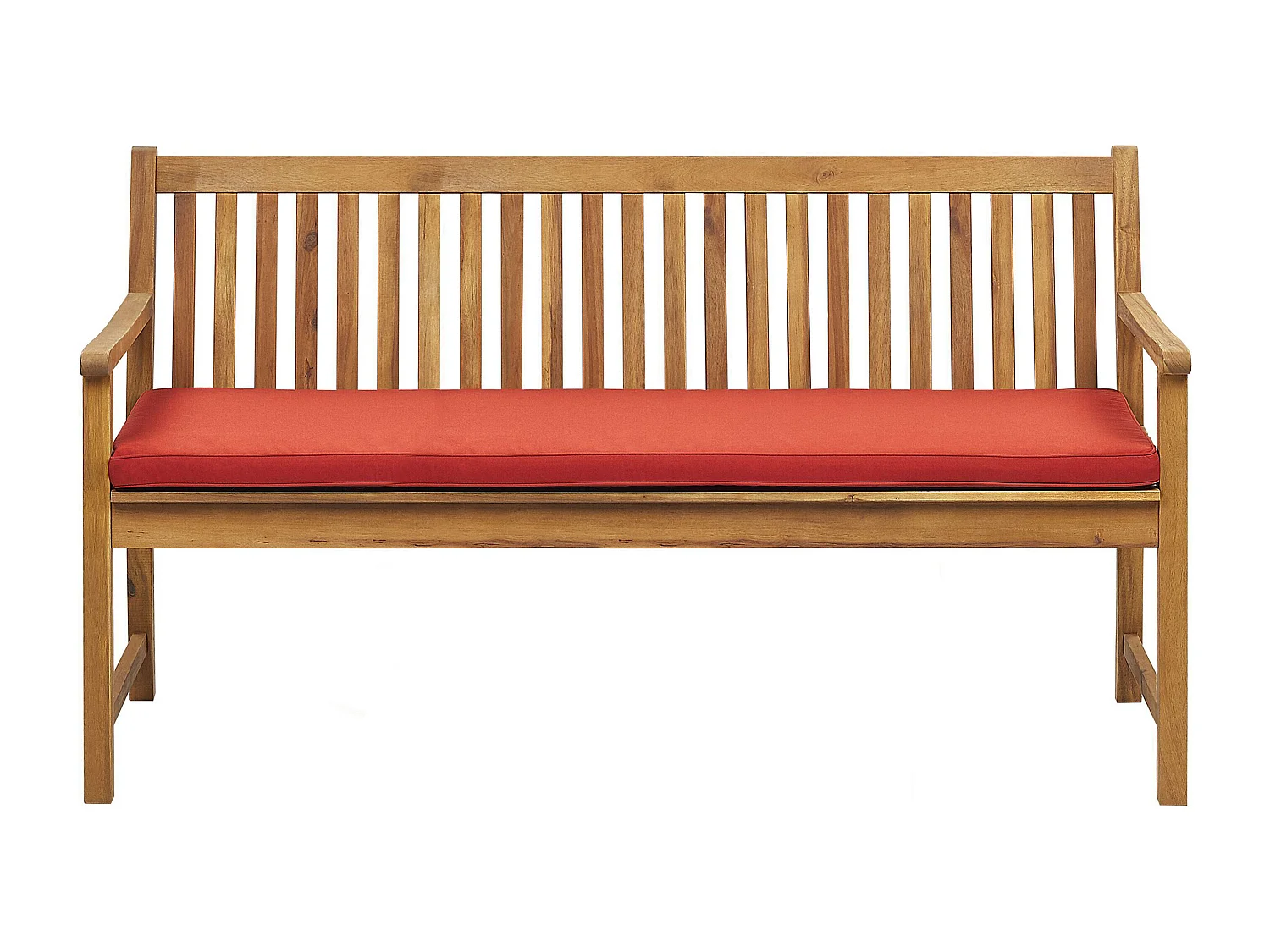 Banc avec coussin d'assise VIVARA 160 cm Bois d'acacia certifié Frêne clair Rouge foncé