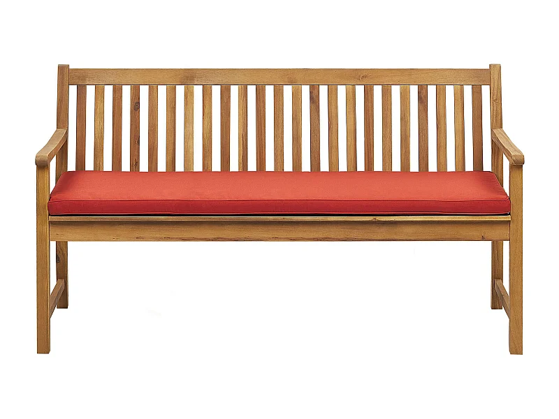 Banc avec coussin d'assise VIVARA 160 cm Bois d'acacia certifié Frêne clair Rouge foncé