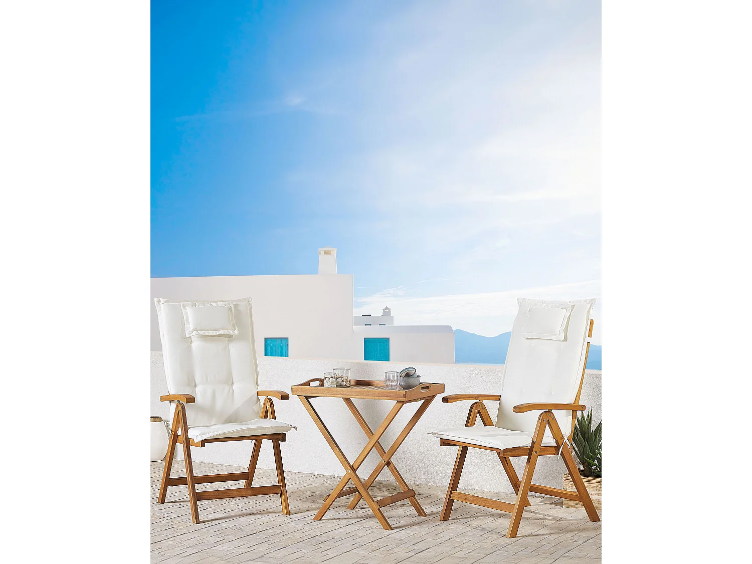 Lot de 2 chaises de jardin avec coussins JAVA Acacia Blanc cassé