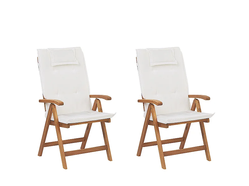 Lot de 2 chaises de jardin avec coussins JAVA Acacia Blanc cassé