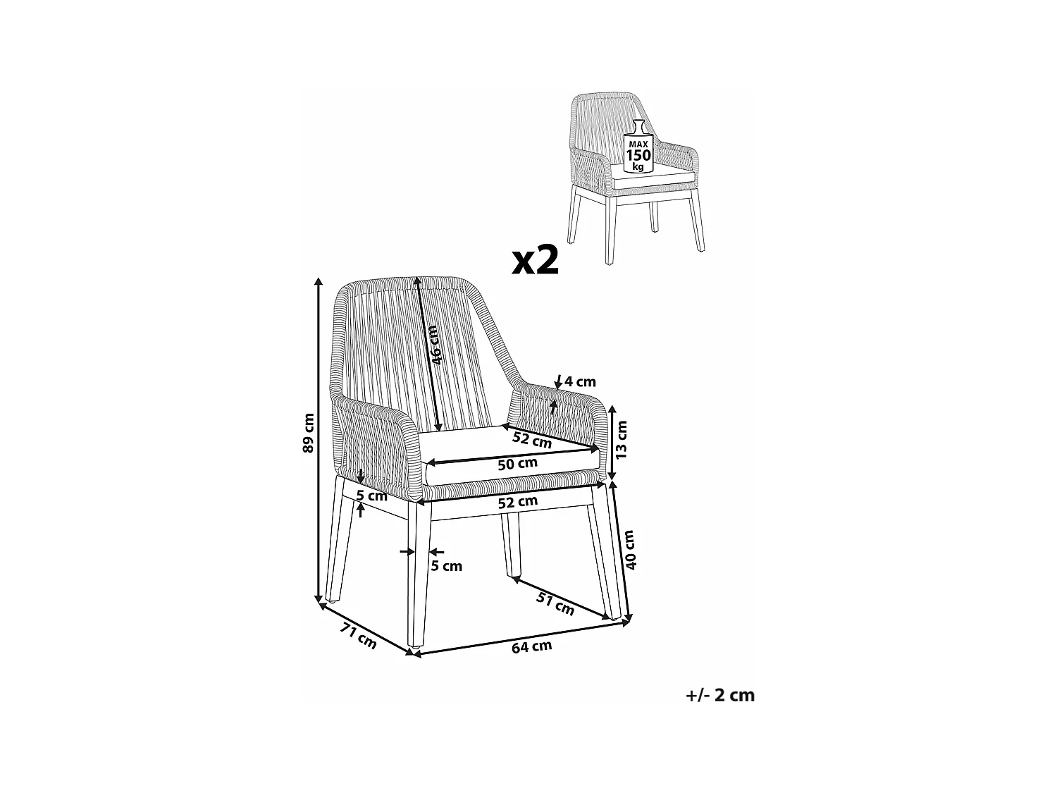 Lot de 2 chaises de jardin avec coussins OLBIA Blanc cassé