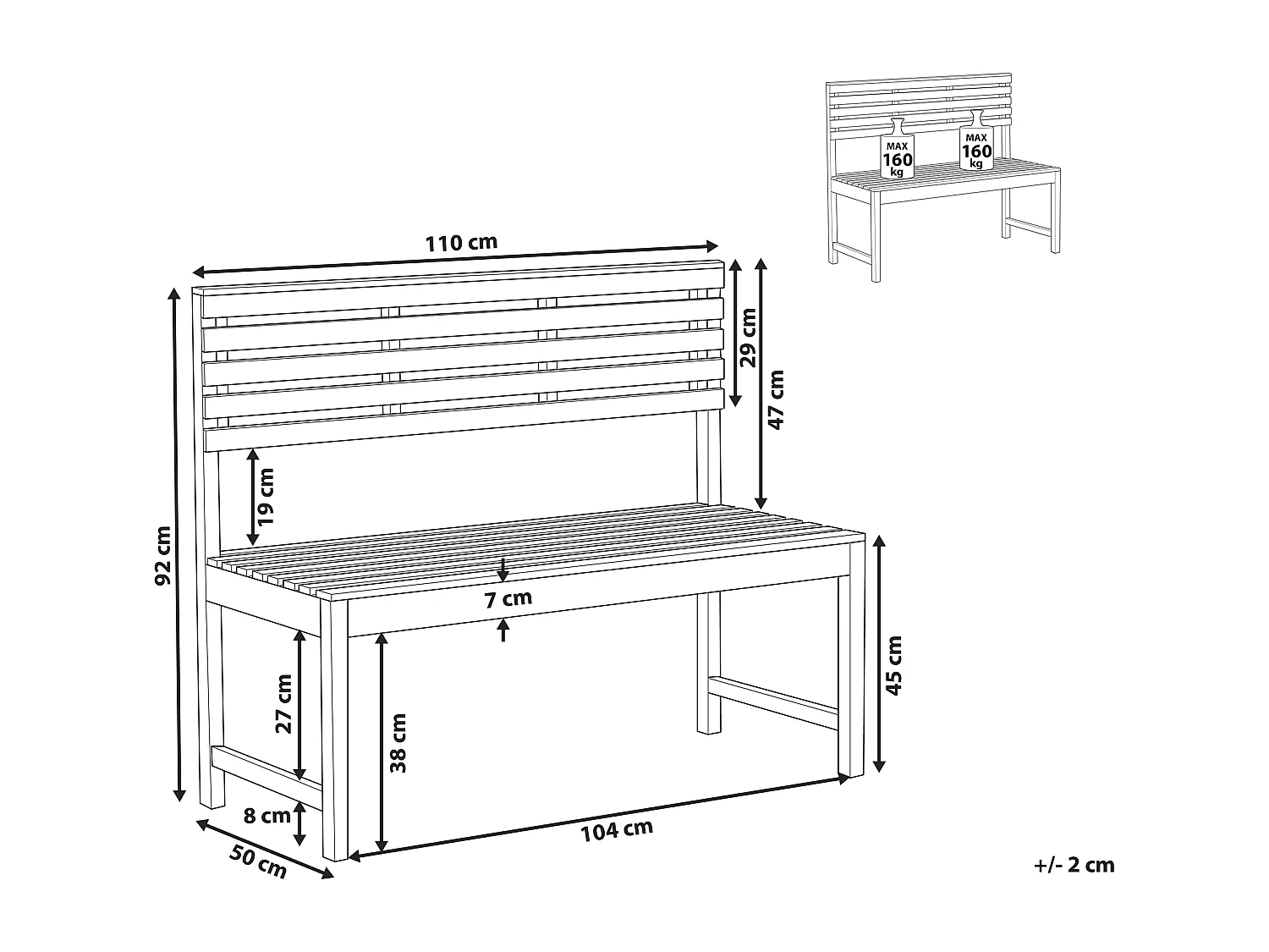 Rustikale Gartenbank 2-Sitzer Akazienholz hellbraun 110 cm Landhausstil Treia