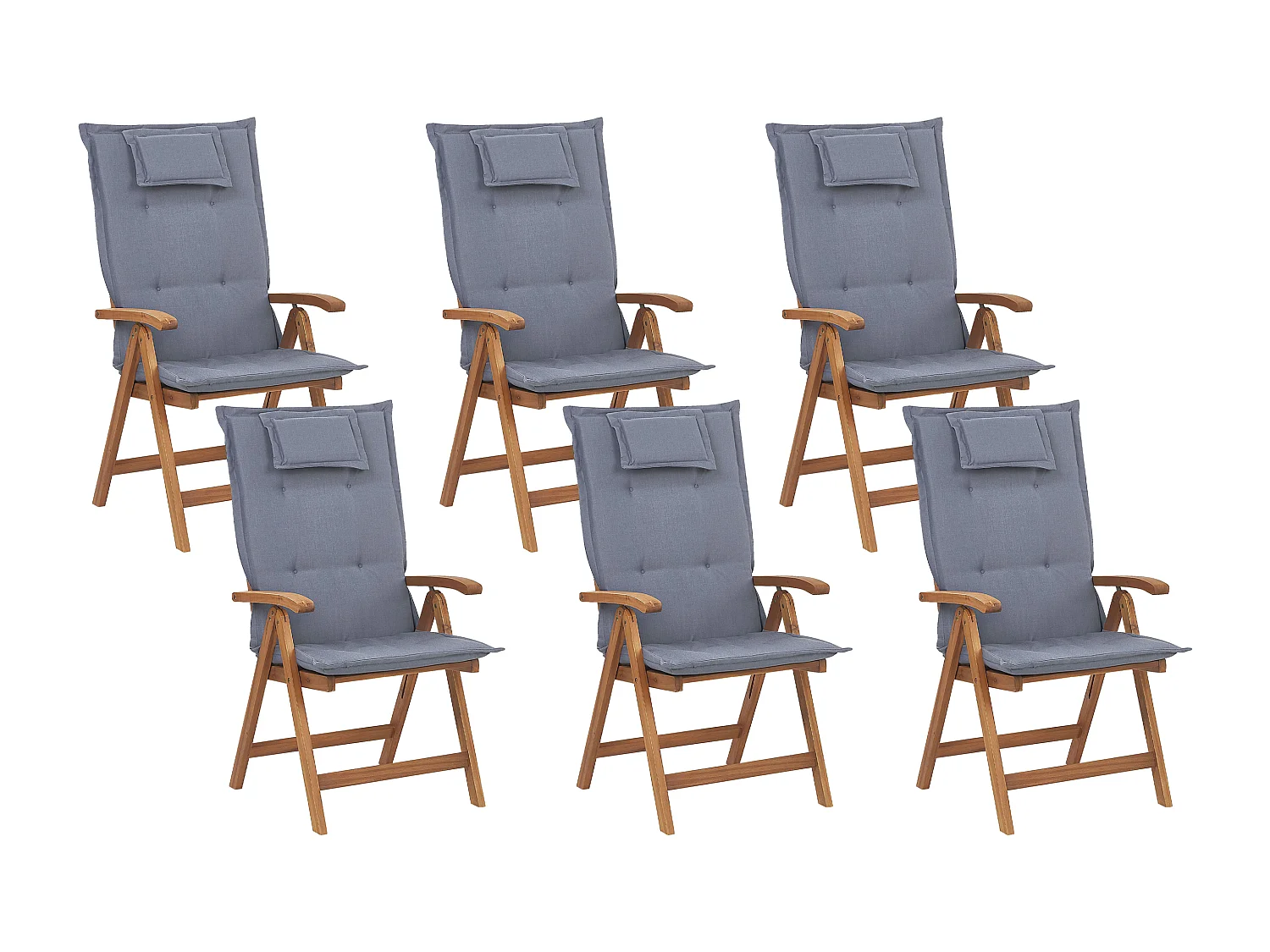 Conjunto de 6 sillas de jardín con cojines JAVA Madera de acacia Azul