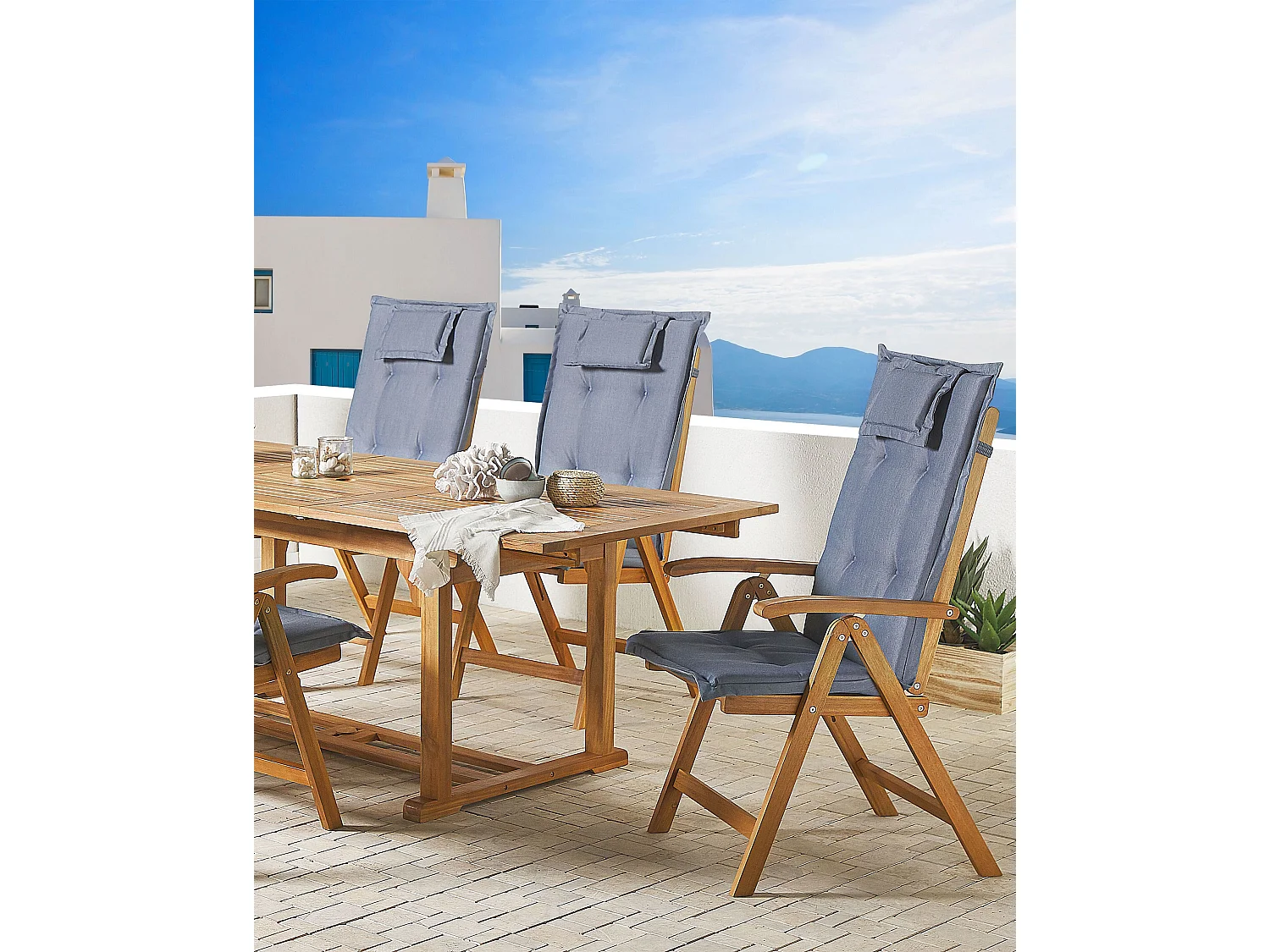 Conjunto de 6 sillas de jardín con cojines JAVA Madera de acacia Azul