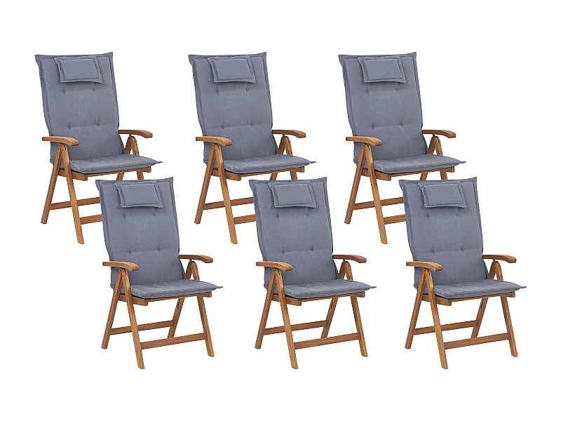 Set di 6 sedie da giardino con cuscini JAVA Legno d'acacia Blu