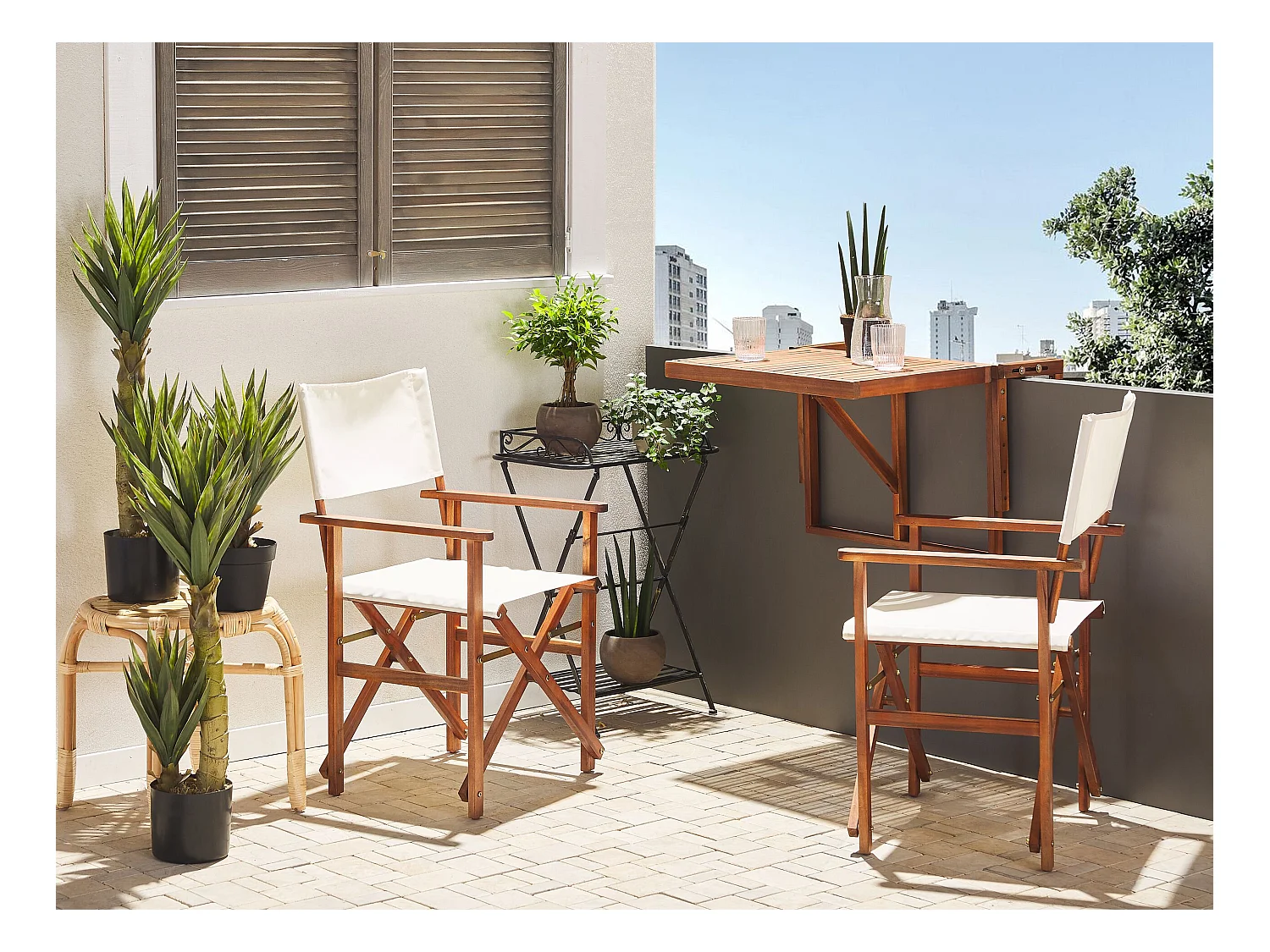 Gartenstuhl 2er Set CINE Akazienholz Cremeweiss