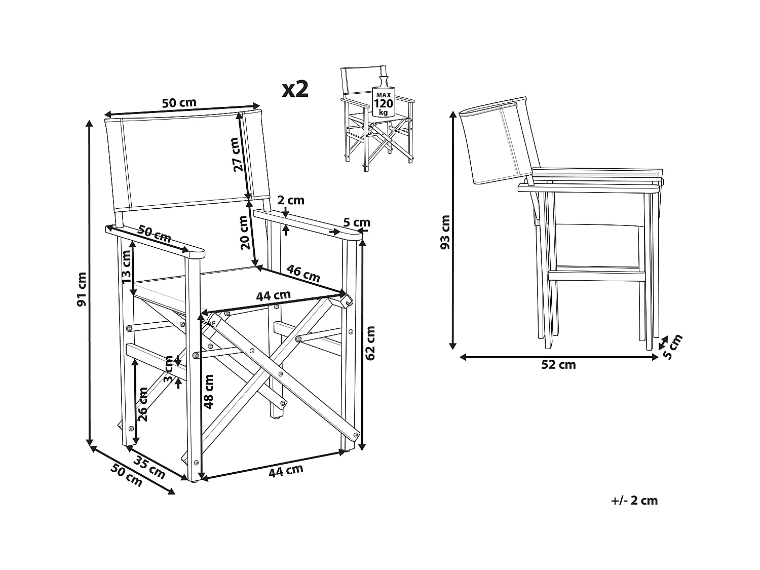 Gartenstuhl 2er Set CINE Akazienholz Cremeweiss