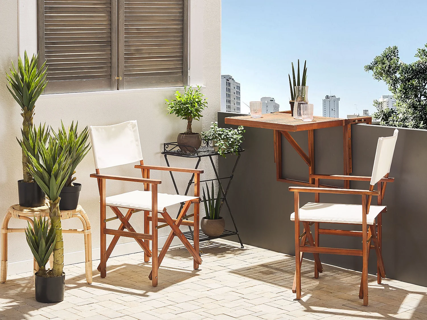 Lot de 2 chaises de jardin CINE Acacia Blanc cassé