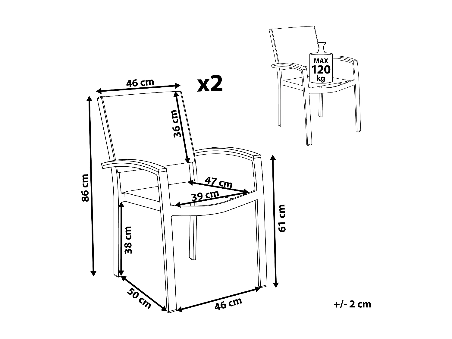 Conjunto de 2 cadeiras de jardim PERETA Metal Cinzento