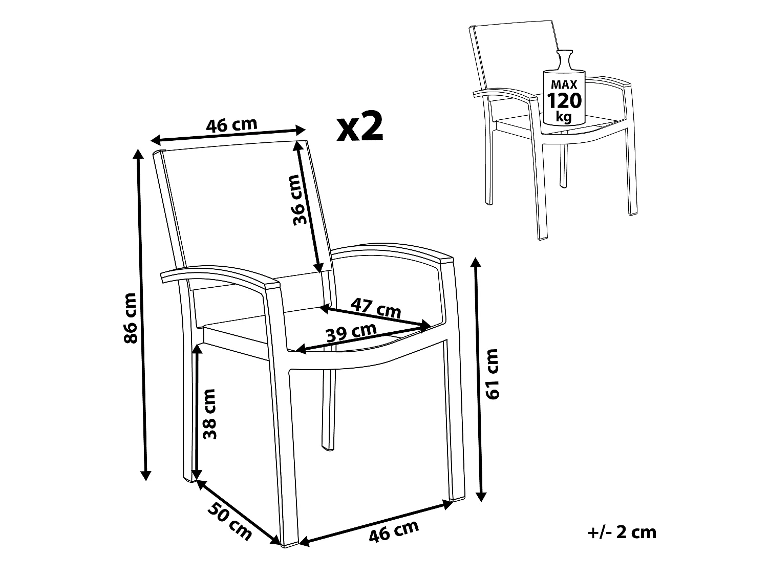 Set van 2 tuinstoelen PERETA Metaal Grijs